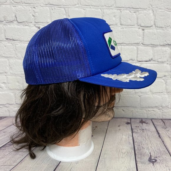 Vintage Trucker Hat Mesh Leaf Blue CANTERRA Embroidered Logo Patch One Size All - Picture 5 of 11